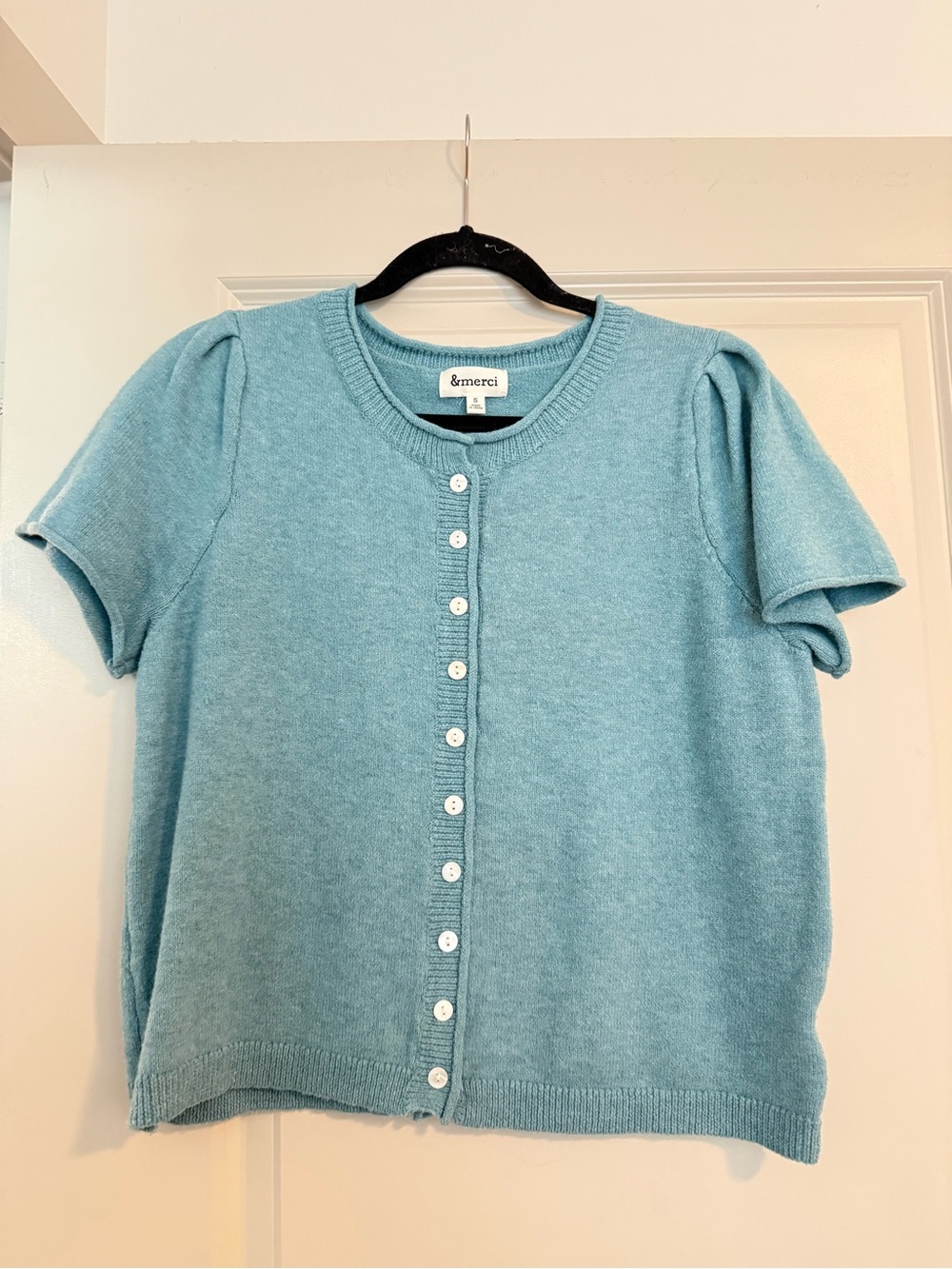Short-Sleeve Button Front Sweater - Blue
